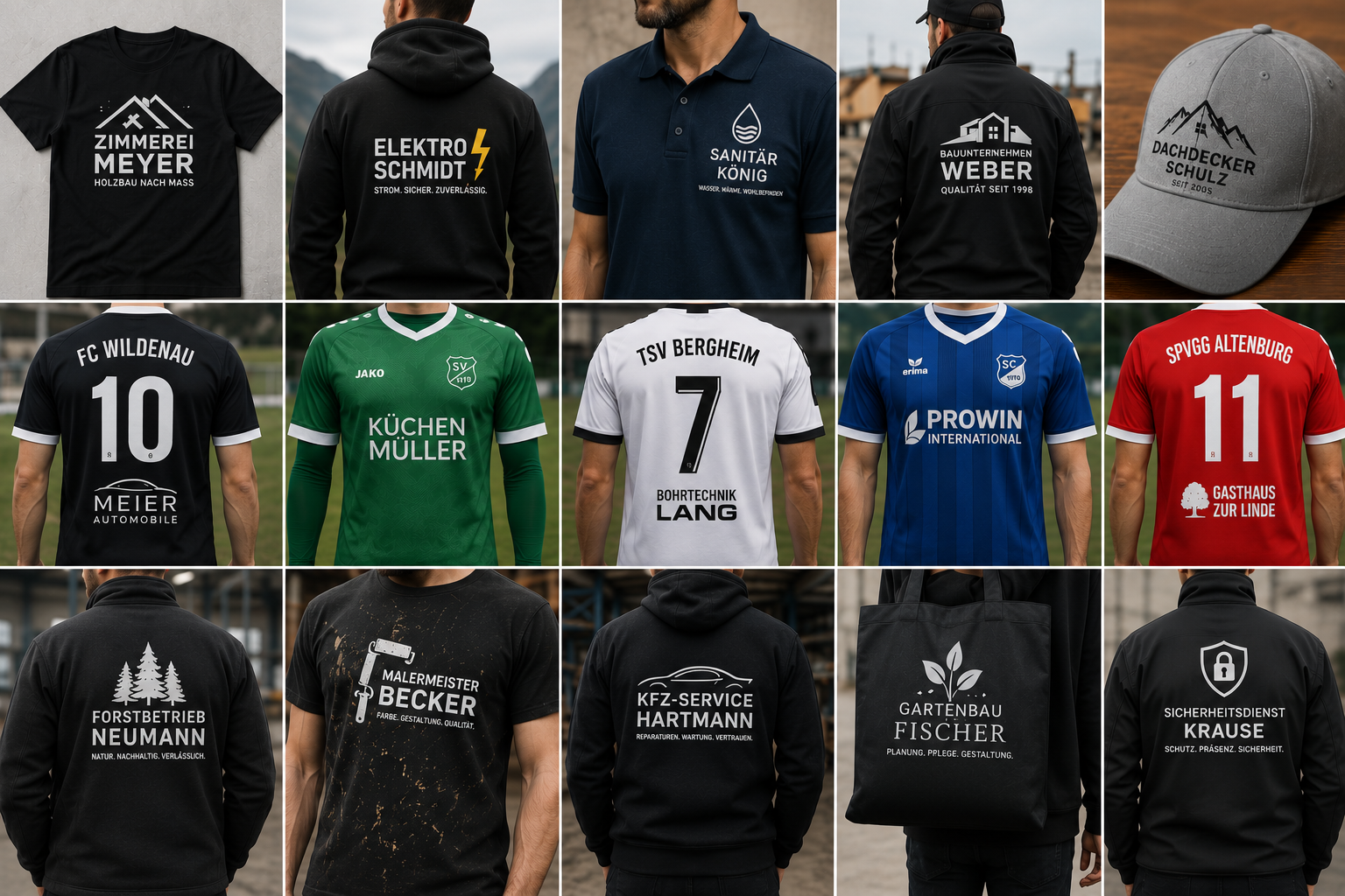 Textildruck Referenzen – T-Shirts, Hoodies, Trikots, Caps und mehr